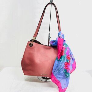 $298  Michael Kors Leather Pink Beige Boho Shoulder Bag With 100% Silk Scarf (3)